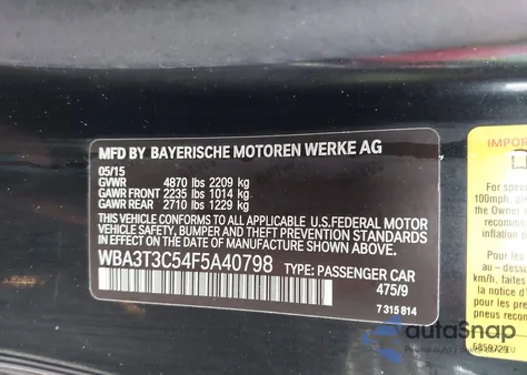 2015 BMW 435I z USA, uszkodzony, nr VIN WBA3T3C54F5A40798